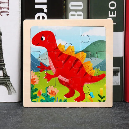 11*11cm 3D Wooden Puzzle Baby Toys Cartoon Animal Traffic