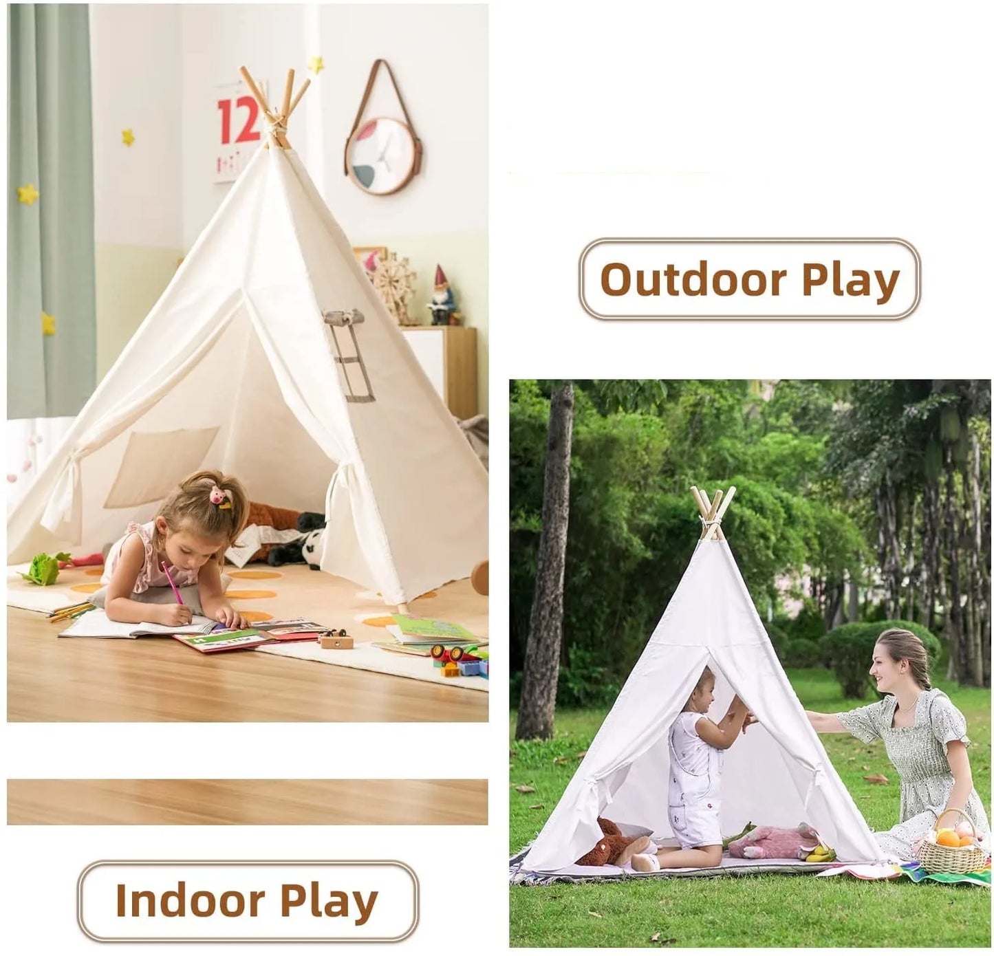 1.6m/1.3m Kid Tent Indoor Play House Wigwam for Child Portable Child