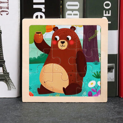 11*11cm 3D Wooden Puzzle Baby Toys Cartoon Animal Traffic