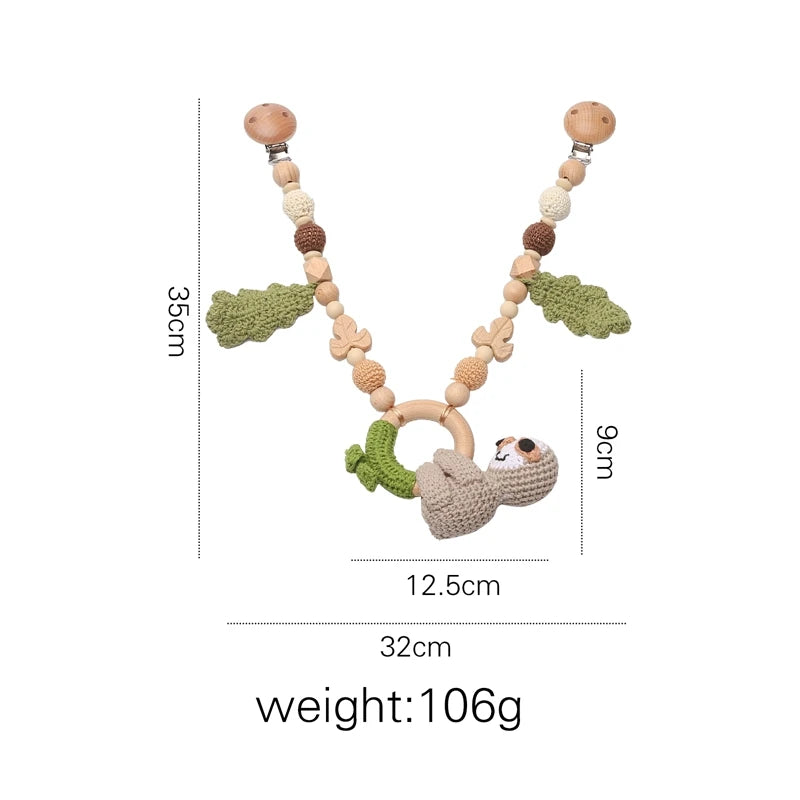 Wood Teether Crochet Baby Hanging Rattle Toy