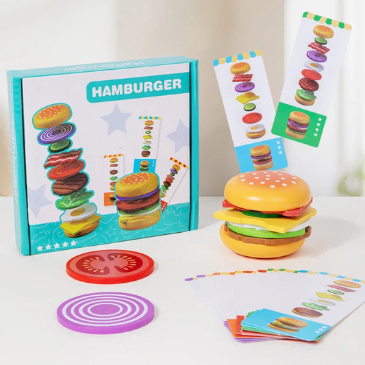 Montessori Wooden Hamburger Stacking Pretend Play Toy