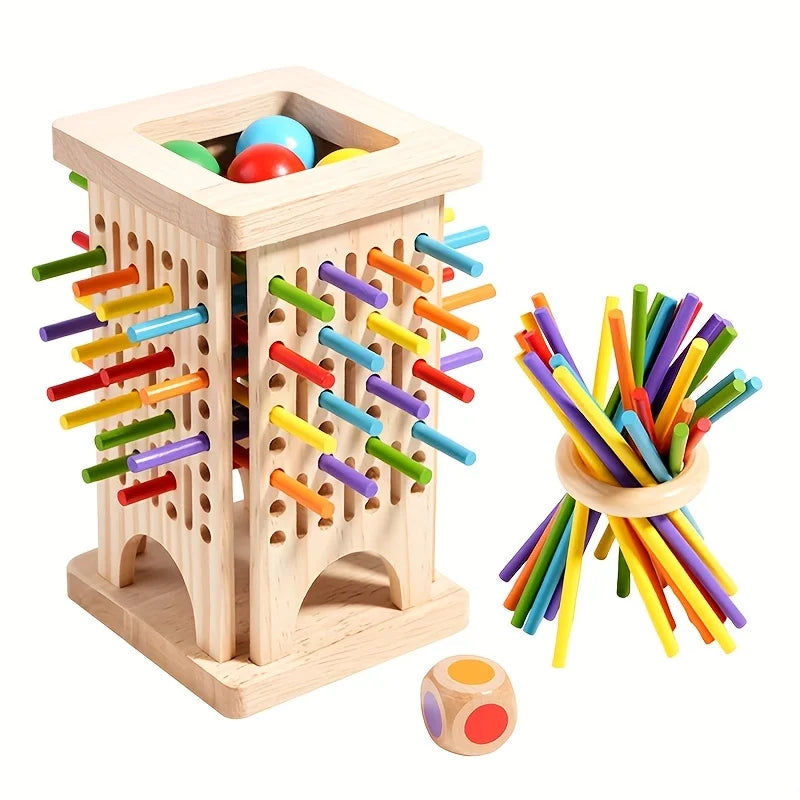 Montessori Wooden Board Game Colorful Sticks Dice Game