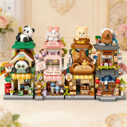 Cute Animal Street Scene Building Blocks | Mini Shop Model Set