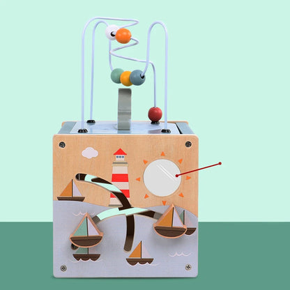 Wooden Activity Cube for Toddlers 5in1 Animal Shape Sorter