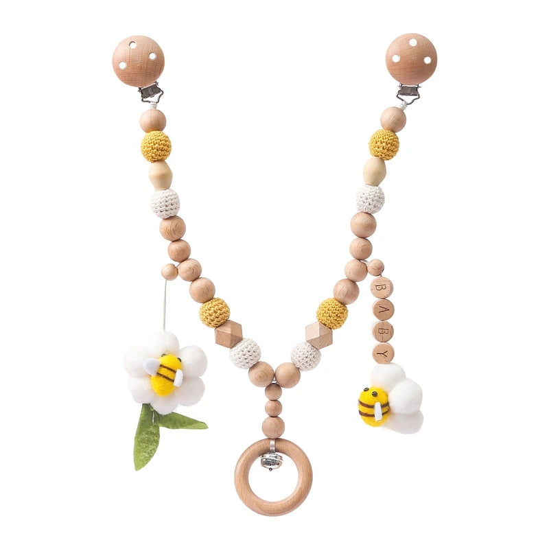 Wood Teether Crochet Baby Hanging Rattle Toy