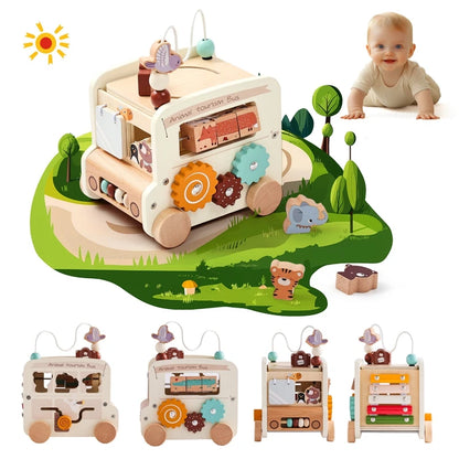 Baby Wooden Montessori Busy Bus Educational Toy