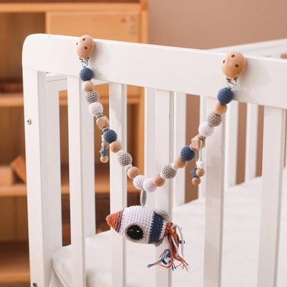 Wood Teether Crochet Baby Hanging Rattle Toy
