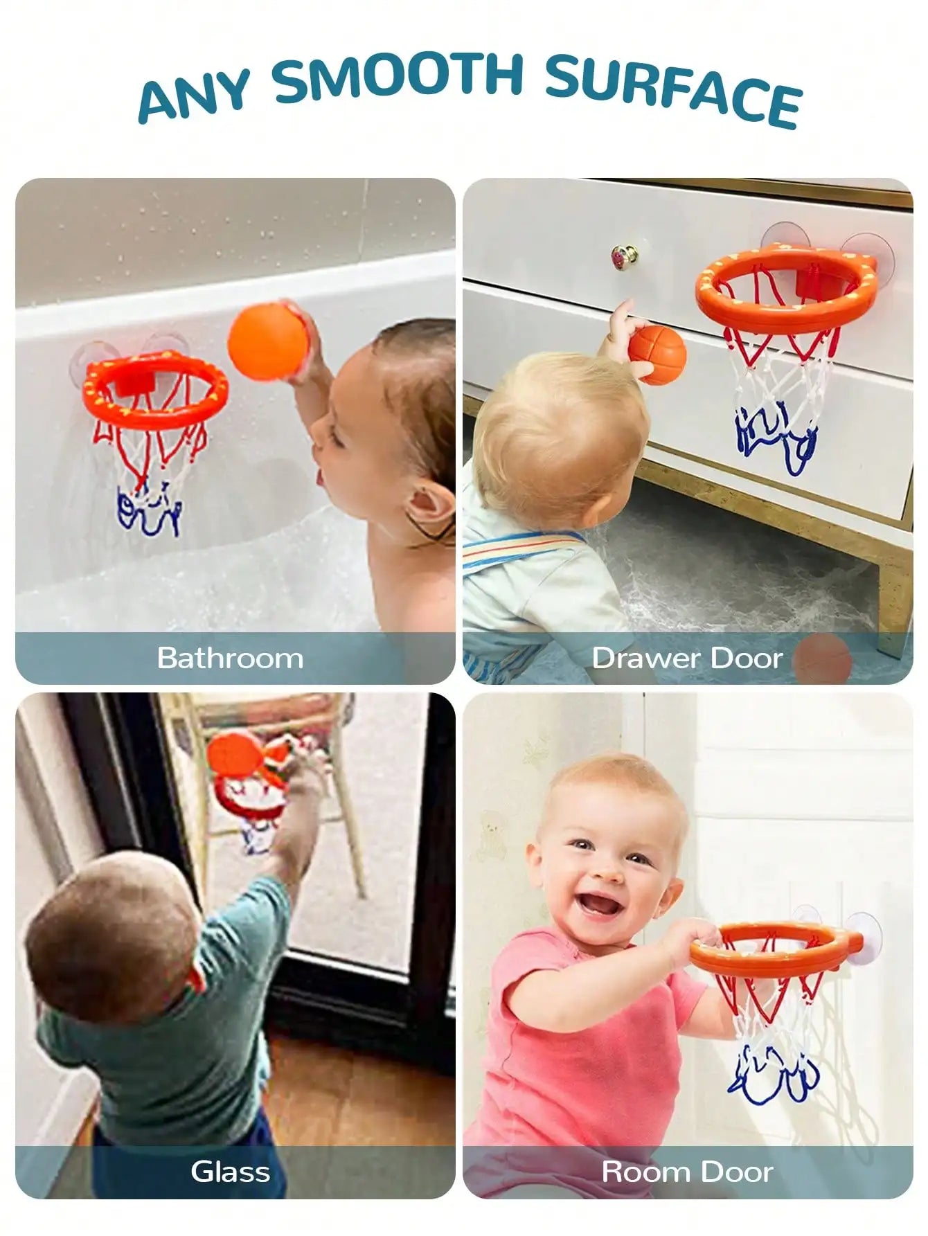 Toddler Bath Basketball Hoop Toy with Suction Cups