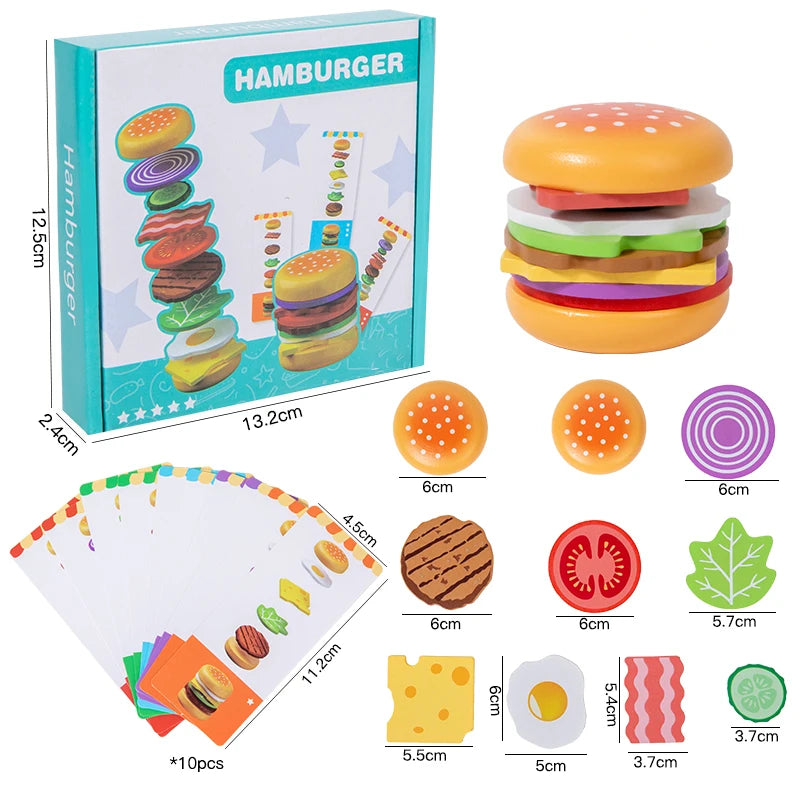 Montessori Wooden Hamburger Stacking Pretend Play Toy