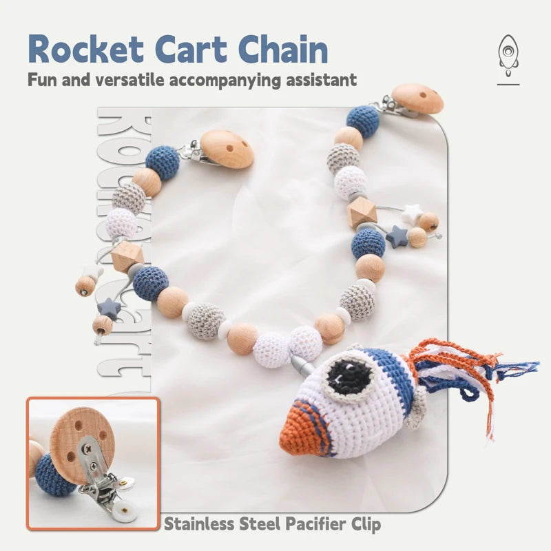 Wood Teether Crochet Baby Hanging Rattle Toy