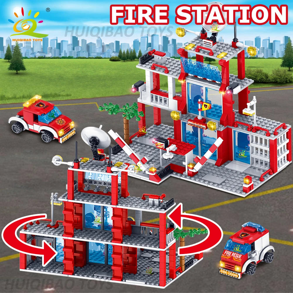 City Police Station Building Blocks Set Boys DIY Car Figures