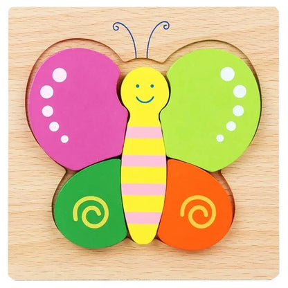 Montessori Cartoon 3D Wooden Puzzle Animal Traffic