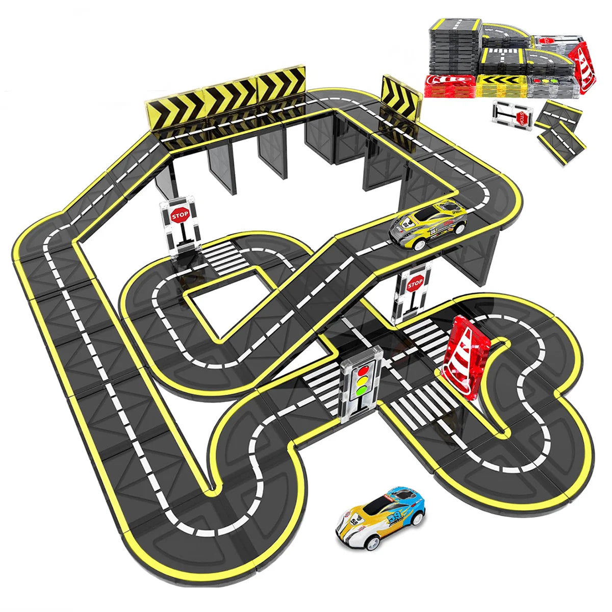 Magnetic Road Building Tiles City Track Toy