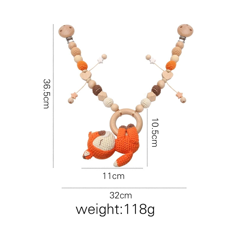 Wood Teether Crochet Baby Hanging Rattle Toy