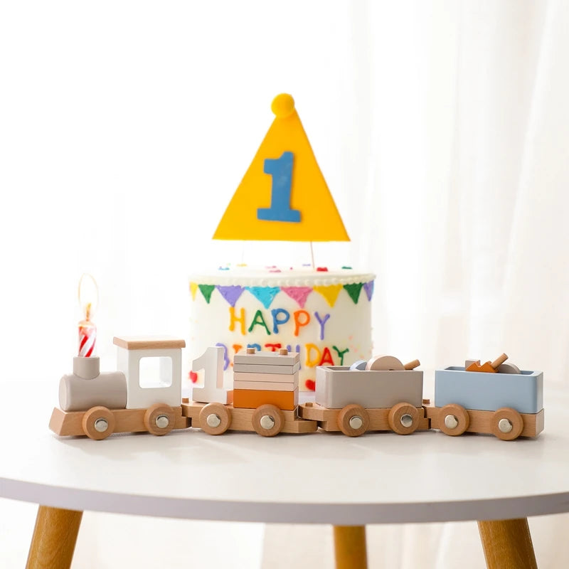 Wooden Train Birthday Toy  Montessori Toys Baby Educational