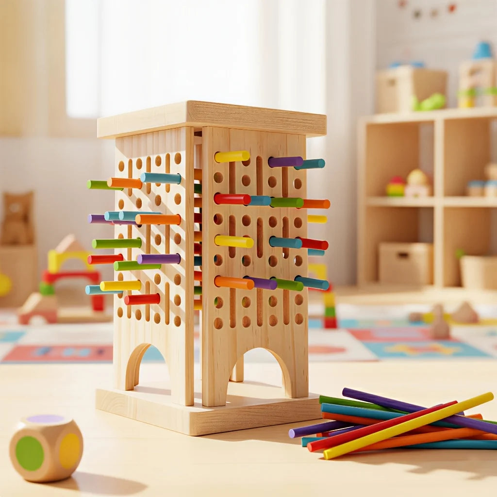 Montessori Wooden Board Game Colorful Sticks Dice Game