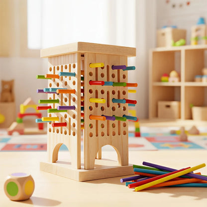 Montessori Wooden Board Game Colorful Sticks Dice Game