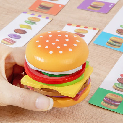 Montessori Wooden Hamburger Stacking Pretend Play Toy