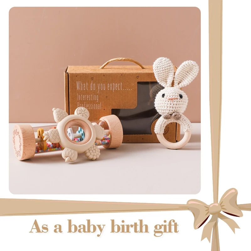 Baby Rattle Set Crochet Animal Sensory Gift Box