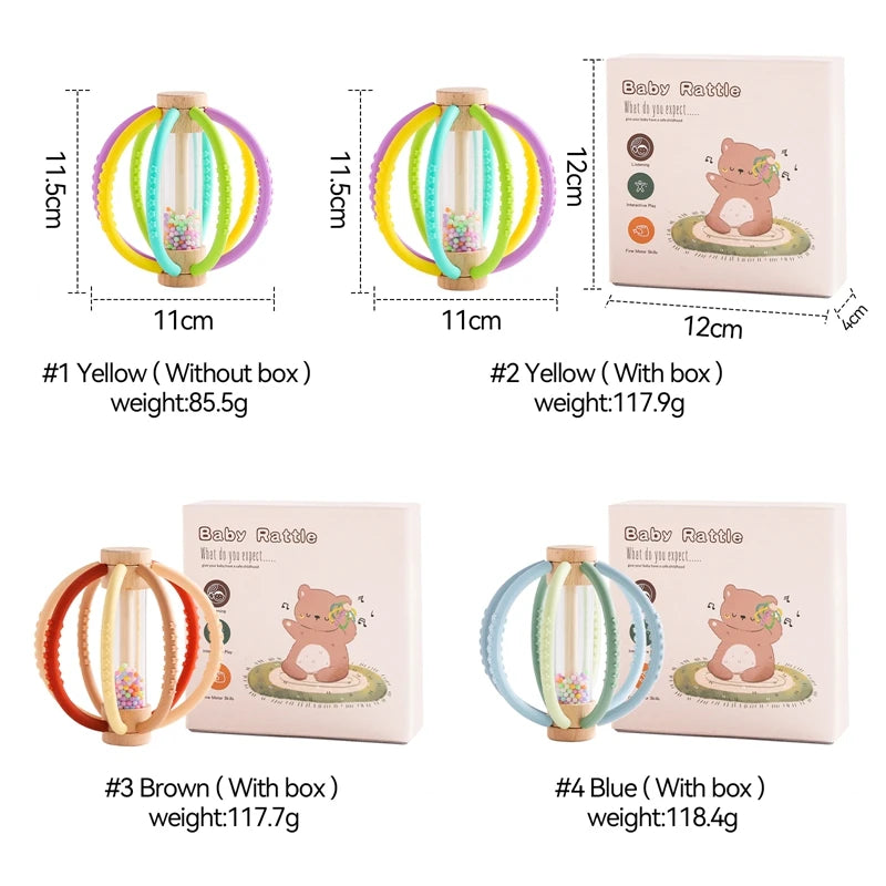 Wooden Rain Drum Silicone Baby Rattle Teether Toy