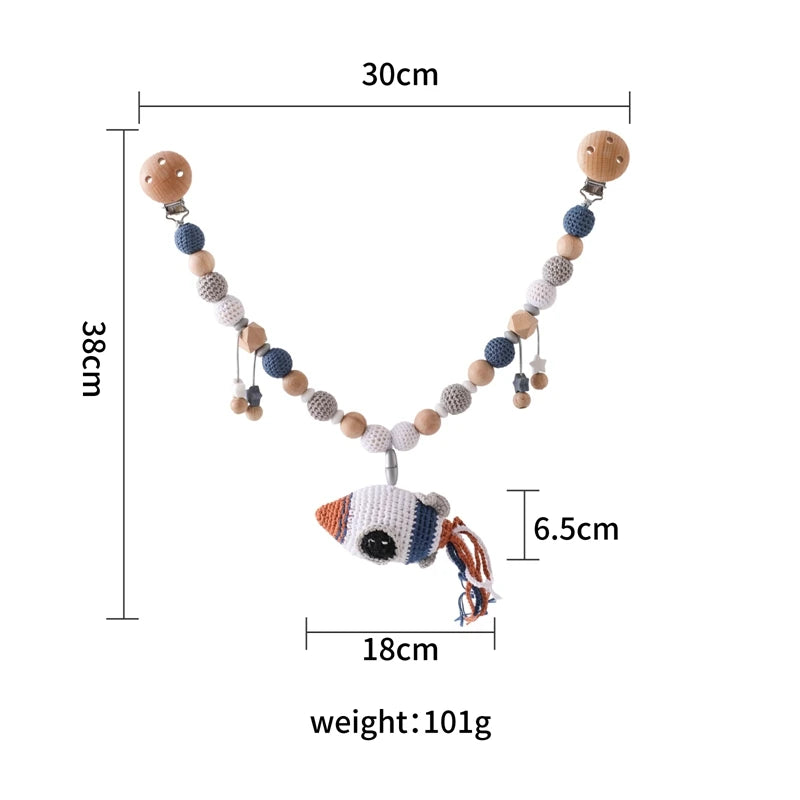 Wood Teether Crochet Baby Hanging Rattle Toy