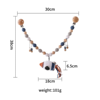 Wood Teether Crochet Baby Hanging Rattle Toy