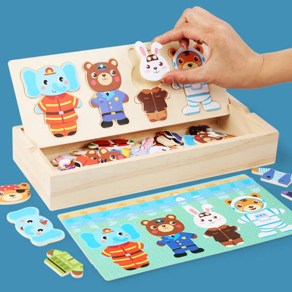 Wooden Bear Dressing Puzzle Educational Toy for Kids
