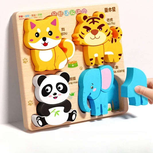 Montessori Cartoon 3D Wooden Puzzle Animal Traffic
