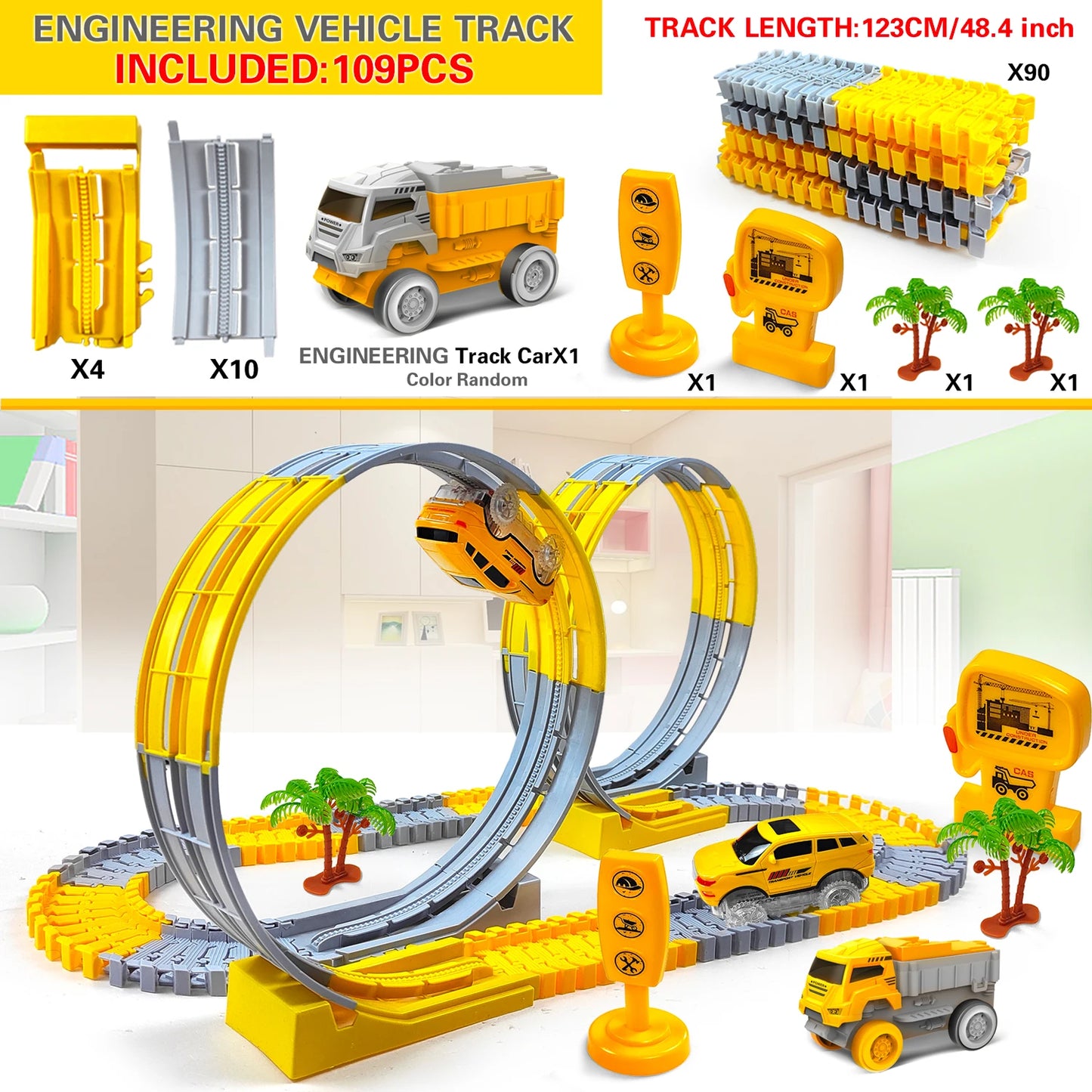 Electric Flexible Track Car Engineering Toy Set