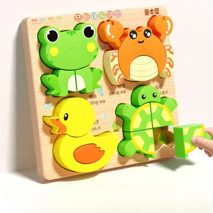 Montessori Cartoon 3D Wooden Puzzle Animal Traffic