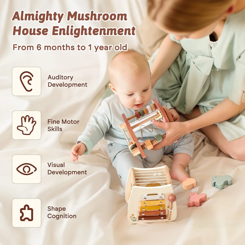 Montessori Wooden Mushroom Castle Stacking Puzzle Toy