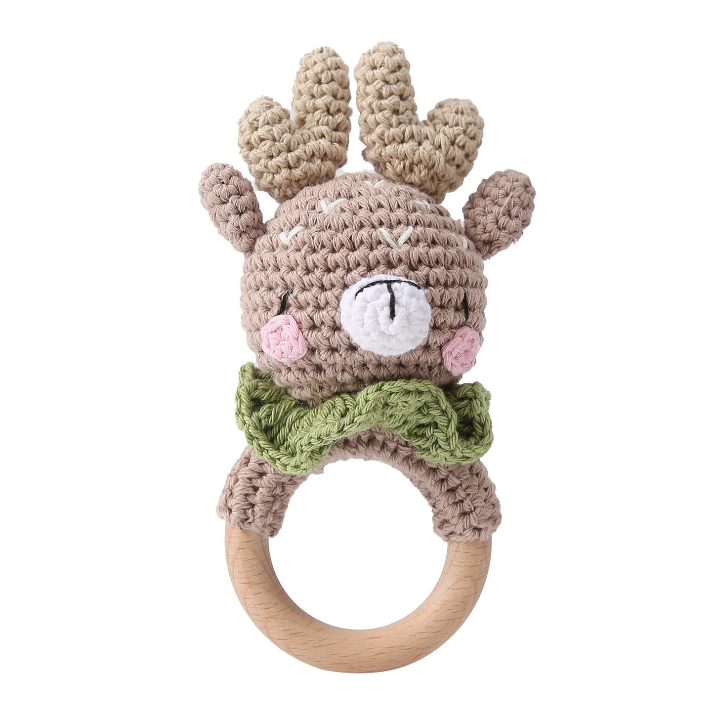 Wooden Rabbit Crochet Baby Rattle Teether Toy