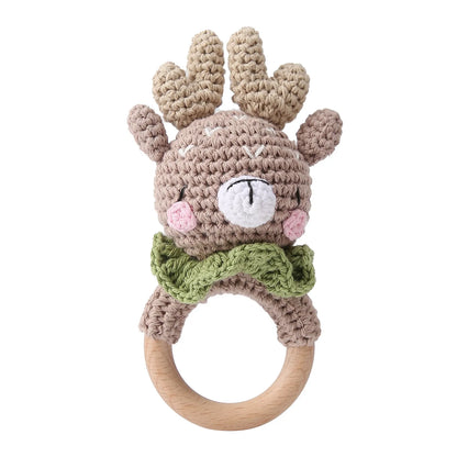 Wooden Rabbit Crochet Baby Rattle Teether Toy