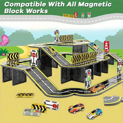 Magnetic Road Building Tiles City Track Toy