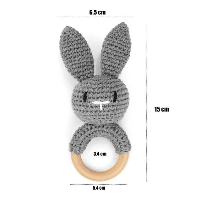 Wooden Rabbit Crochet Baby Rattle Teether Toy
