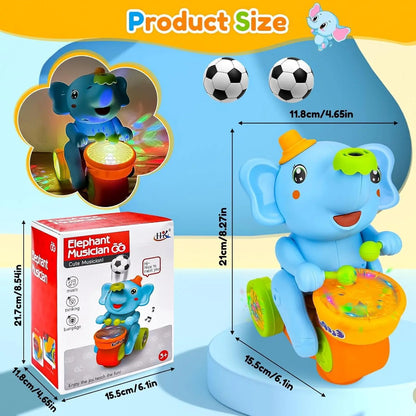 Baby Crawling Elephant Drummer Musical LED Toy