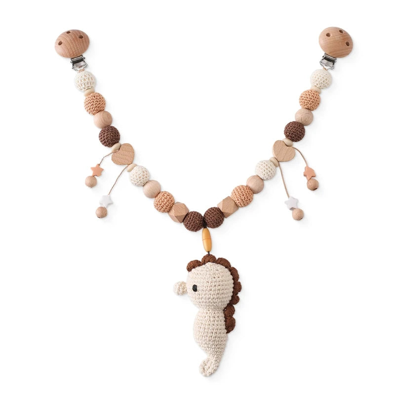Wood Teether Crochet Baby Hanging Rattle Toy