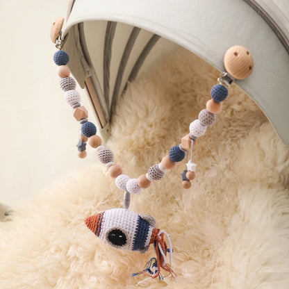 Wood Teether Crochet Baby Hanging Rattle Toy