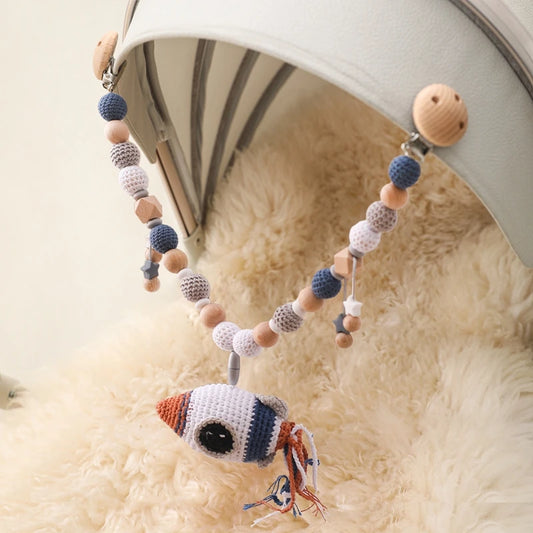 Wood Teether Crochet Baby Hanging Rattle Toy
