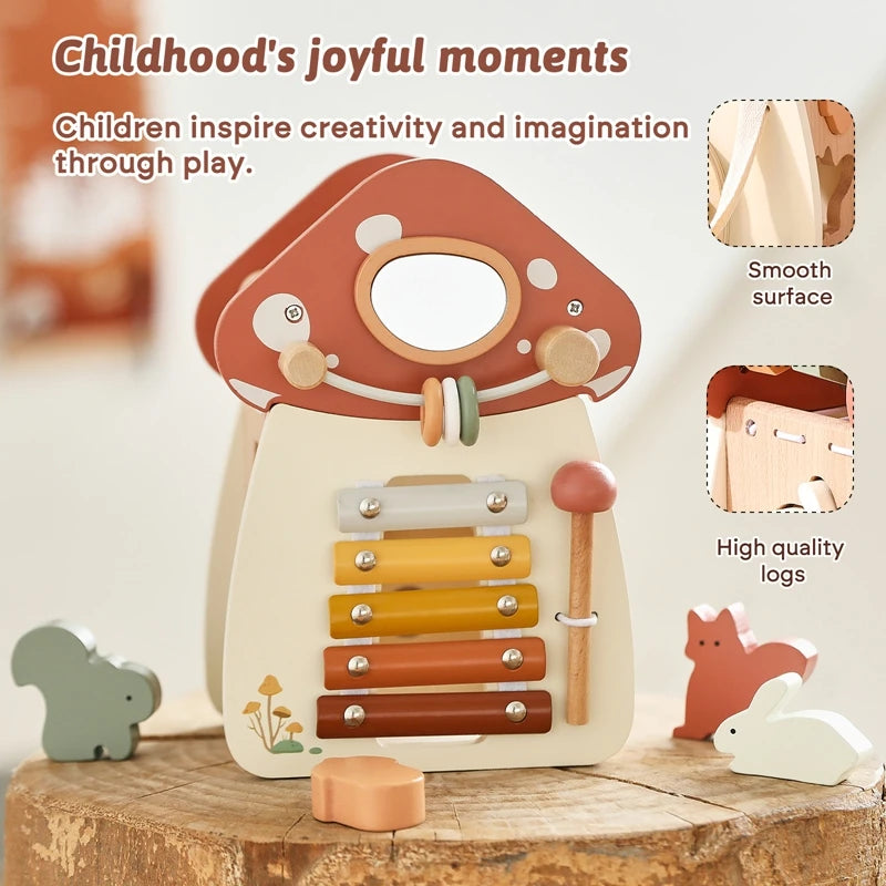 Montessori Wooden Mushroom Castle Stacking Puzzle Toy