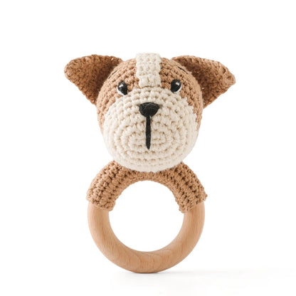 Wooden Rabbit Crochet Baby Rattle Teether Toy