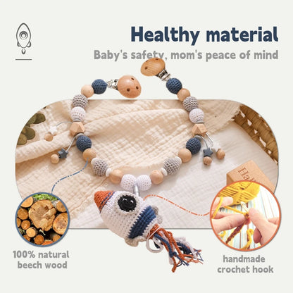 Wood Teether Crochet Baby Hanging Rattle Toy