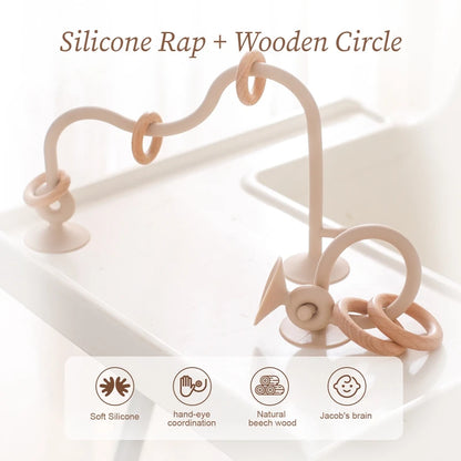 Baby Montessori Silicone Wooden Bead Maze Teether Toy