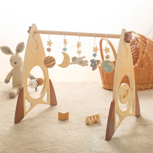 Baby Wooden Rocket Montessori Activity Gym for Newborns