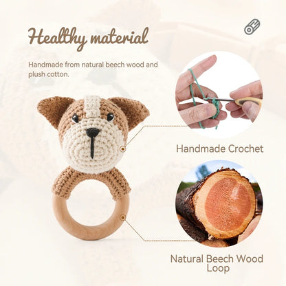 Wooden Rabbit Crochet Baby Rattle Teether Toy