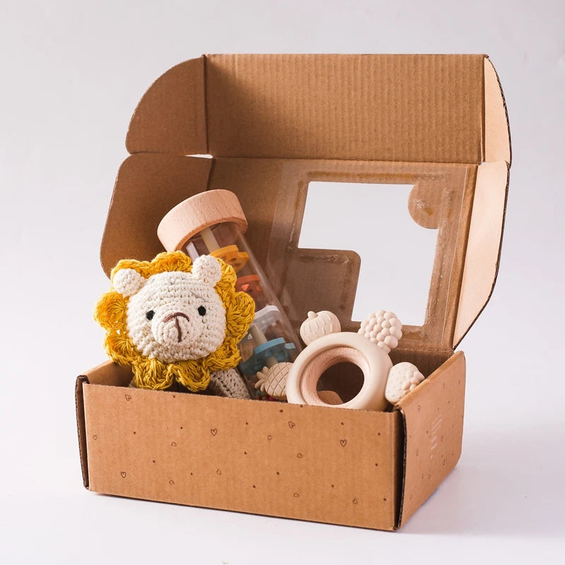 Baby Rattle Set Crochet Animal Sensory Gift Box