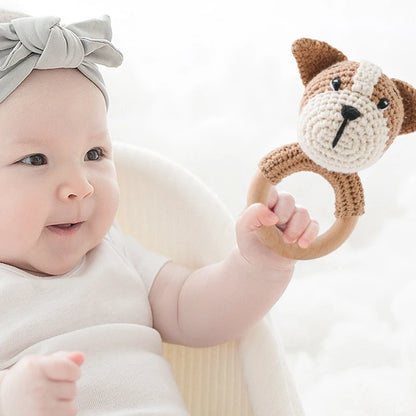 Wooden Rabbit Crochet Baby Rattle Teether Toy