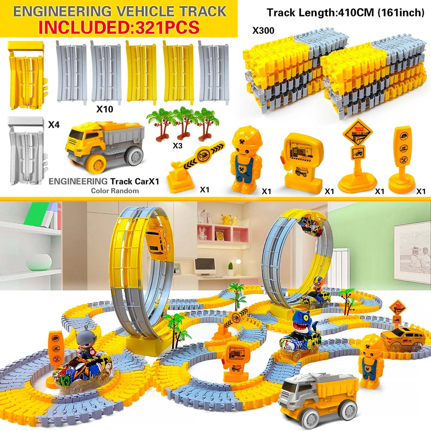 Electric Flexible Track Car Engineering Toy Set