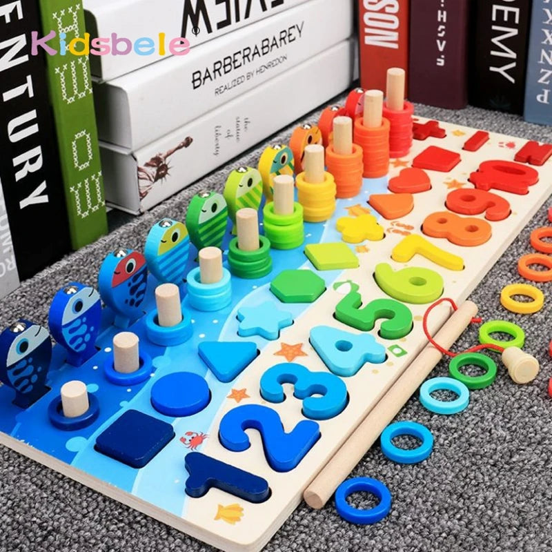 Montessori Wooden Math Fishing Counting Puzzle Toy